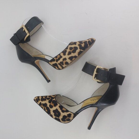MICHAEL Michael Kors Brinkley Ankle Strap Leopard Print Calf Hair Heels - Picture 7 of 13